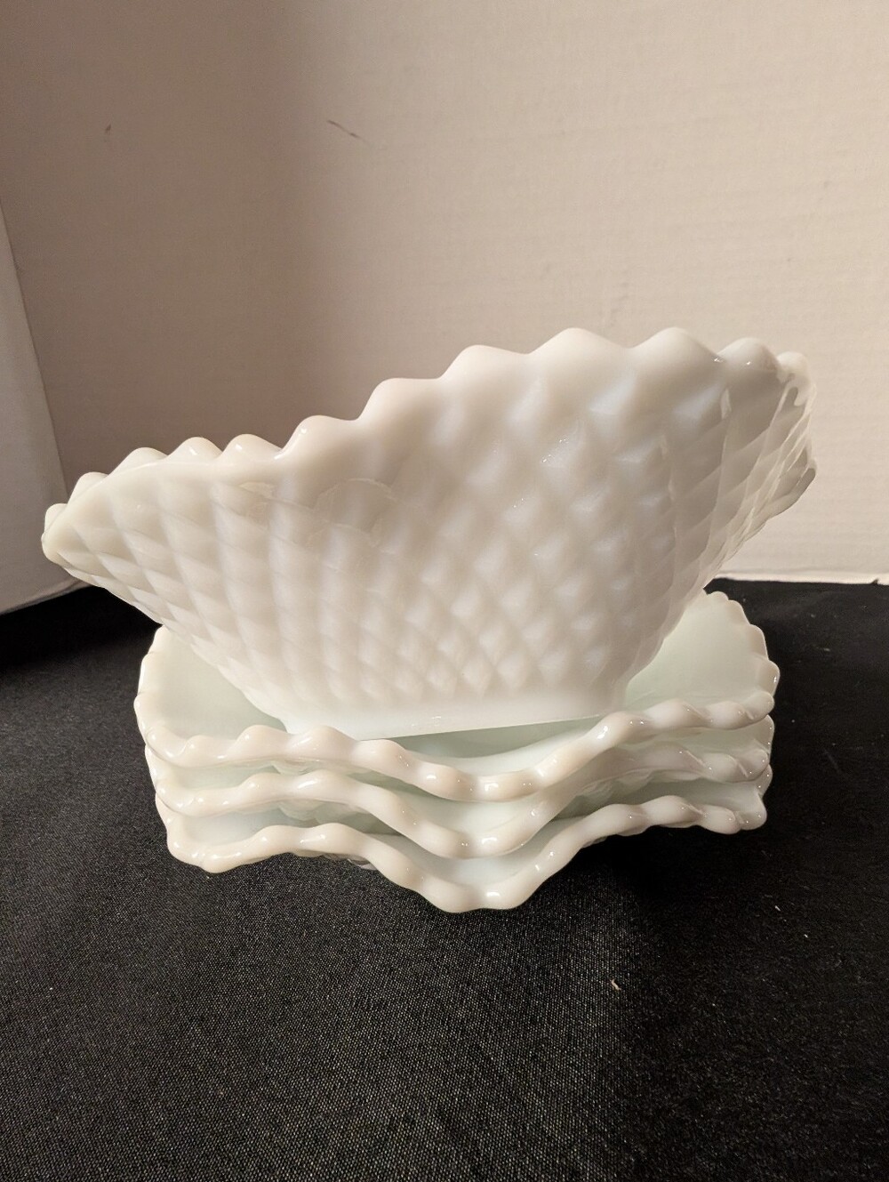 Milk Glass Square Dish Diamond Quilt pattern Nut Candy Jewellery Bowl bundle 4